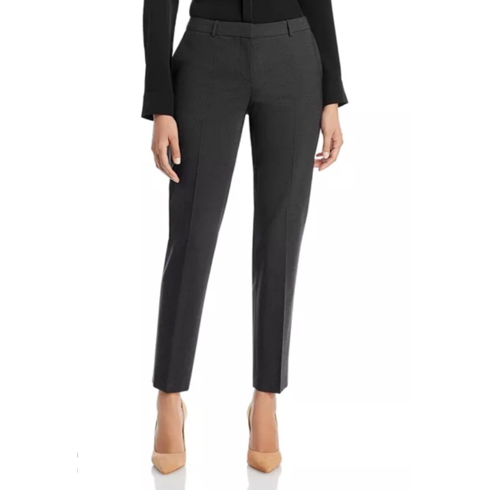 Hugo Boss Tiluna Ankle Pants Charcoal Gray Virgin Wool Blend Slim Trousers US 14